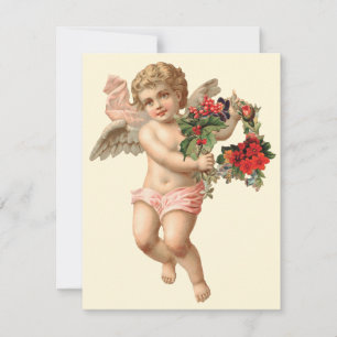 Convite Natal Antigo, Anjo Vitoriano com Grinalda Floral