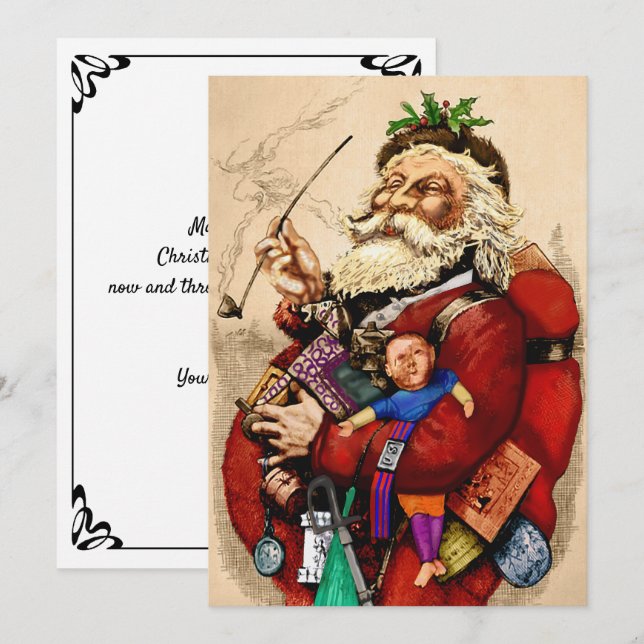 Convite Natal Antigo, Brinquedos de Cachimbo do Papai Noel (Frente/Verso)