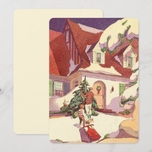Convite Natal Antigo, Casa de Família na Invitação de Neve
