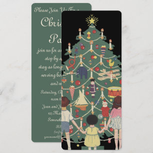 Convite Natal Antigo Crianças ao Redor de uma Árvore Decor