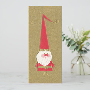 Convite Natal Antigo, Gnome do Papai Noel Fofo em Dourado
