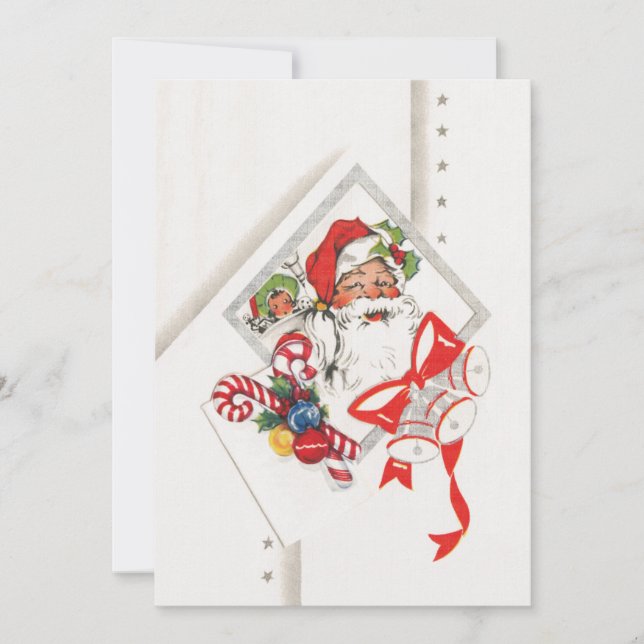 Convite Natal Antigo, Papai Noel com Bengalas de Natal (Frente)