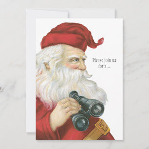 Convite Natal Antigo, Papai Noel com Binóculos