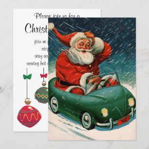 Convite Natal Antigo, Papai Noel num Carro Fofo
