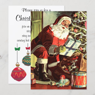 Convite Natal Antigo, Papai Noel Retro com Presentes