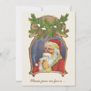 Convite Natal Antigo, Papai Noel Vitoriano com Cachimbo
