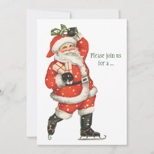 Convite Natal Antigo Vitoriano Papai Noel Patinador no Gel
