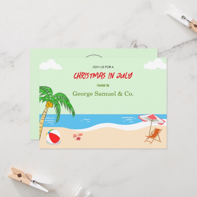 Convite Natal ao lado do mar em julho Nome personalizado L (Frente/Verso In Situ)