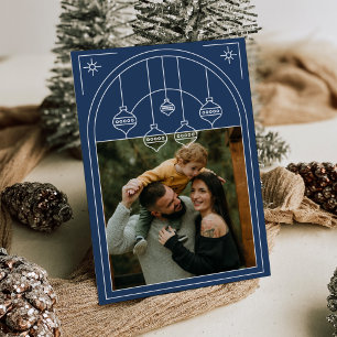 Convite Natal Art Deco Line Art Blue Photo Holiday