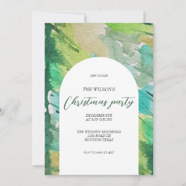 Convite Natal Artístico Molera Azul Padrão de Árvore Azul