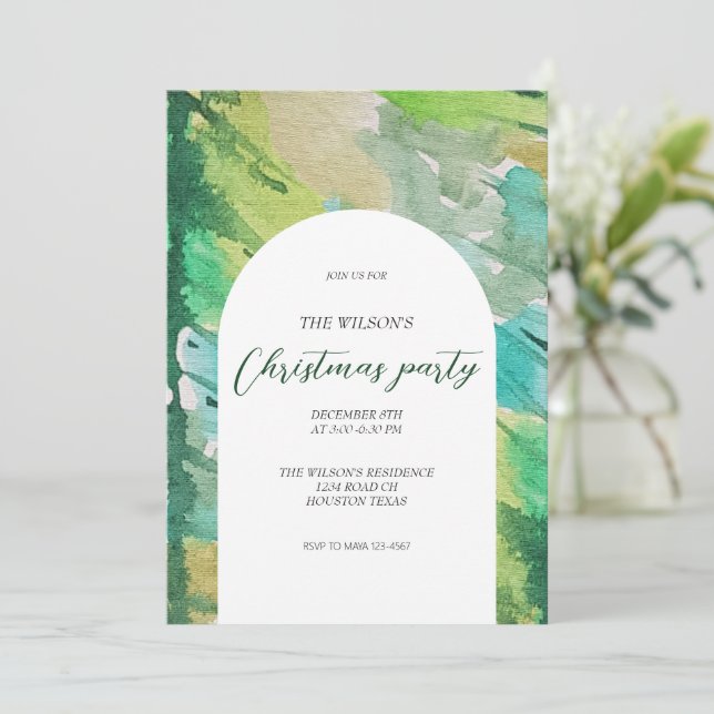 Convite Natal Artístico Molera Azul Padrão de Árvore Azul (Em pé/Frente)