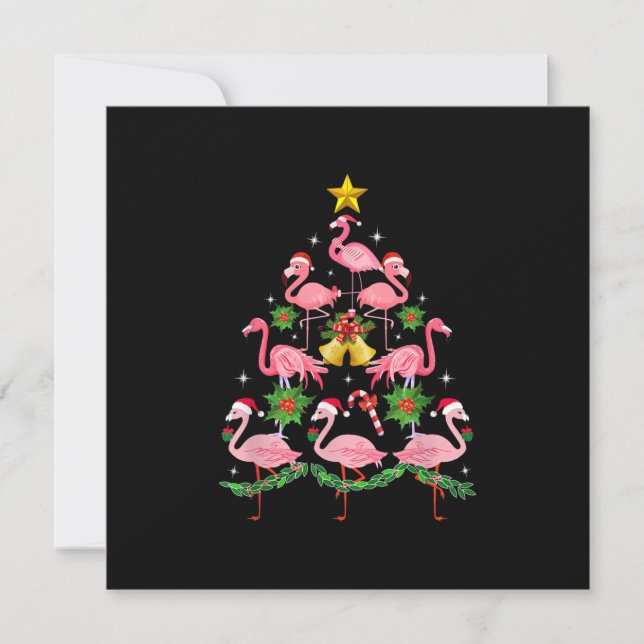 Convite Natal - Árvore de Natal de Flamingo Fofo (Frente)