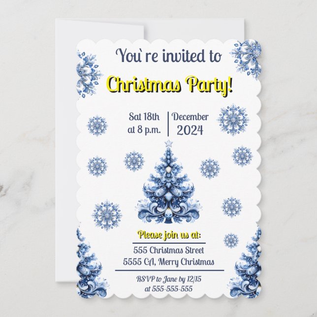 Convite Natal azul e branco (Frente)