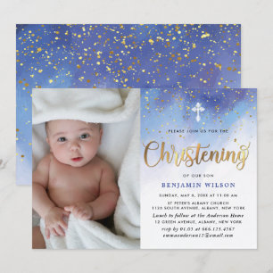 Convite Natal Azul e Dourado