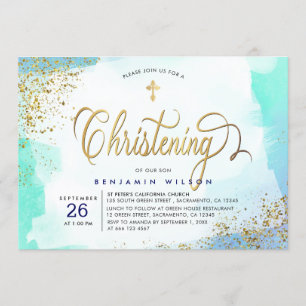 Convite Natal Azul E Dourado Do Garoto De Aquarela