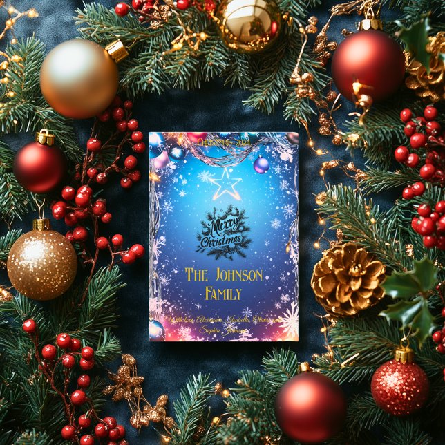 Convite Natal Azul Estrelado com Mensagem Personalizada da (Criador carregado)