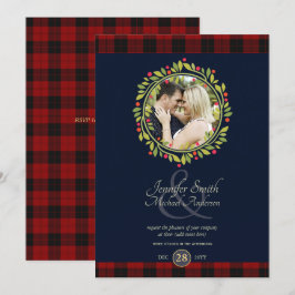 Convite Natal Azul Marinho Casamento FOTO Xadrez Búfalo