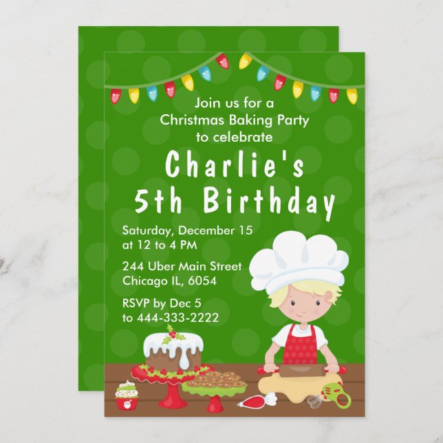 Convite Natal Baking Birthday Blone Hair Boy Invitati (Frente/Verso)