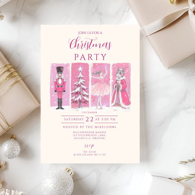 Convite Natal Ballet de Noz Nutcracker Rosa (Criador carregado)