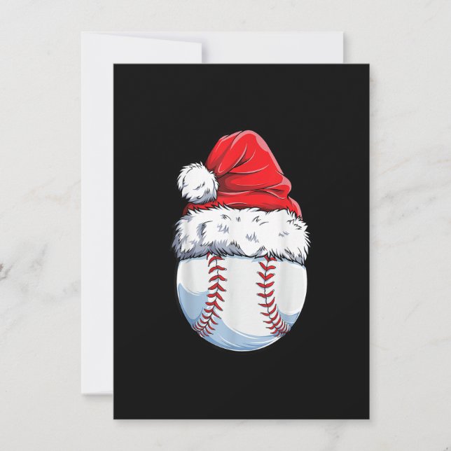Convite Natal Baseball Ball Santa Hat Xmas Boys Catche (Frente)