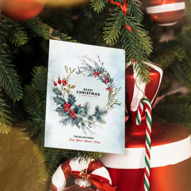 Convite Natal Berries Wreath Feliz Typografo de Natal (Criador carregado)