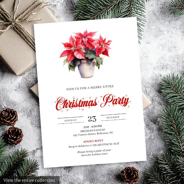 Convite Natal Botânico com Aquarela Elegante  (Stylish Botanical Watercolor Holiday Christmas Invitation)