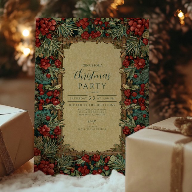 Convite Natal Botânico de Frutas Vermelhas Vintage (Criador carregado)