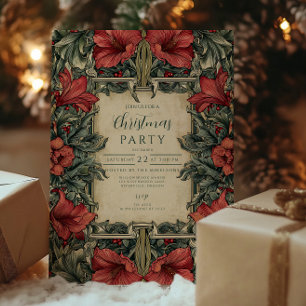 Convite Natal Botânico Vintage Vermelho Amarilis