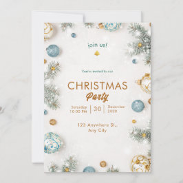 Convite Natal branco e azul clássico