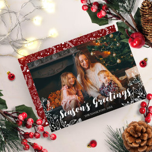 Convite Natal Branco Fofo com Folhagem de Inverno Foto Scr