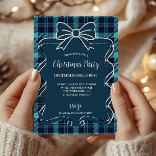 Convite Natal Caprichoso Xadrez Azul Retro