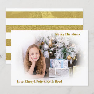 Convite Natal clássico de fotos personalizadas, Douradas