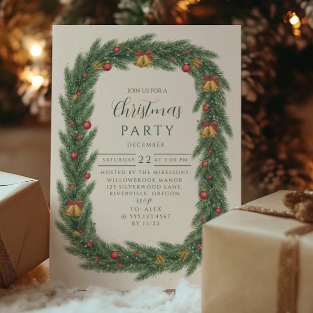 Convite Natal Clássico de Sineta de Sempre Verde (Criador carregado)