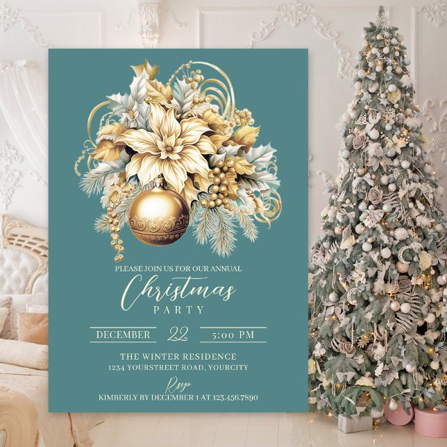 Convite Natal clássico e elegante do luxo de ouro (Gold luxury elegant Christmas party invitation)