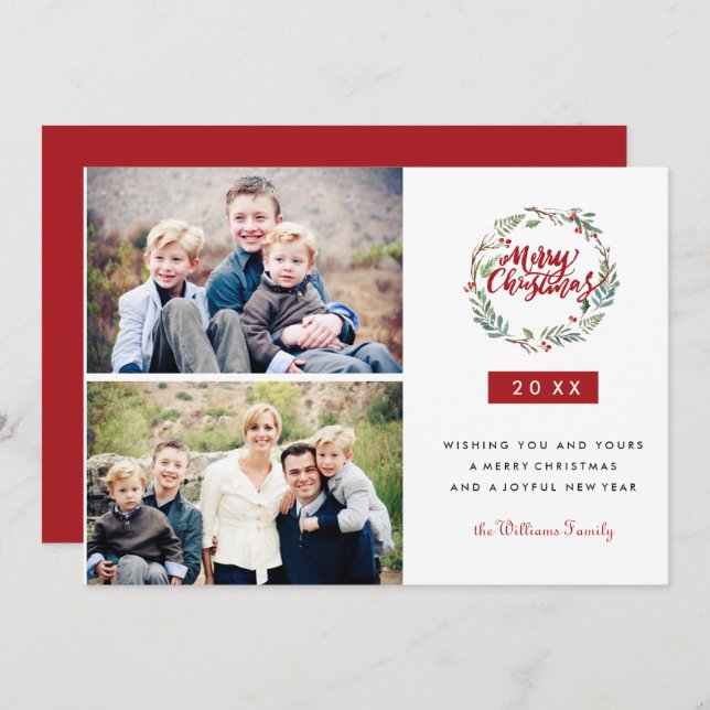 Convite Natal clássico Feriados de duas fotos (Frente/Verso)