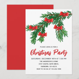 Convite Natal com aguarela festiva verde e laço vermelho