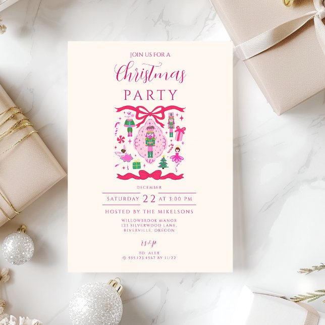 Convite Natal com Esmagador de Nozes Rosa (Criador carregado)
