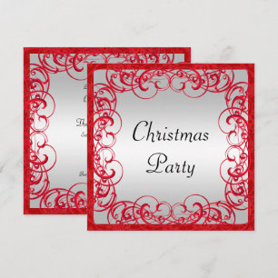 Convite Natal com Flores e Espirais Vermelhas Elegantes