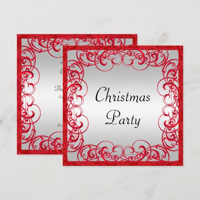 Convite Natal com Flores e Espirais Vermelhas Elegantes (Frente/Verso)