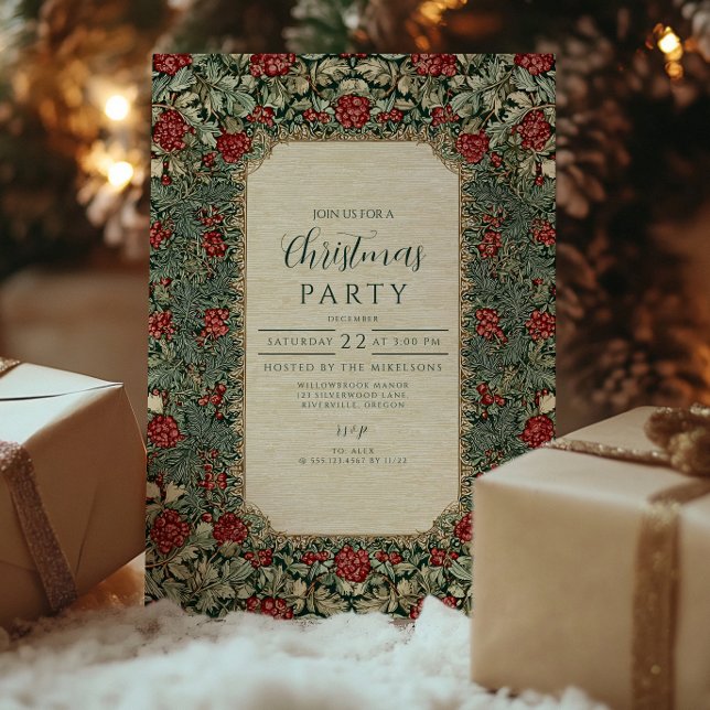 Convite Natal com Folhagem Botânica Vintage (Criador carregado)