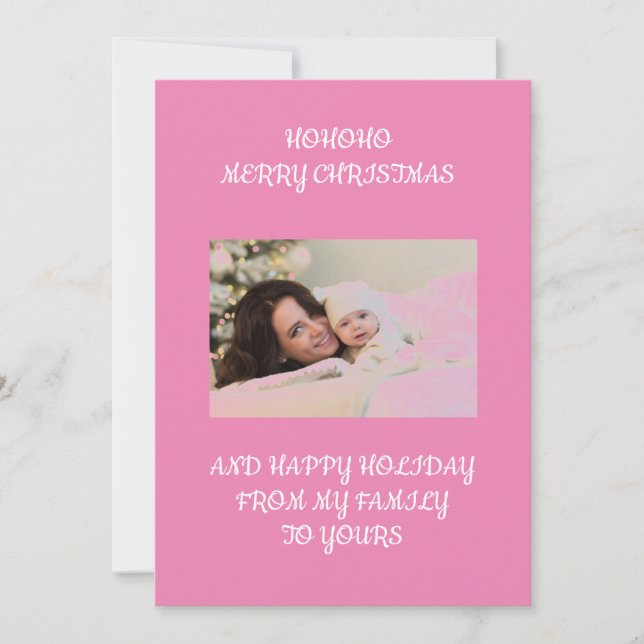 Convite Natal com foto personalizada rosa  (Frente)