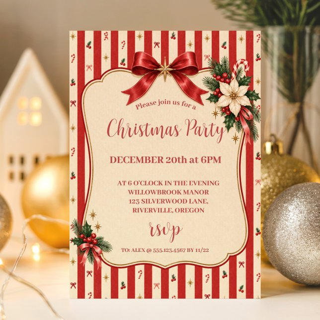 Convite Natal com Listras de Doces Retrô Charmoso (Criador carregado)
