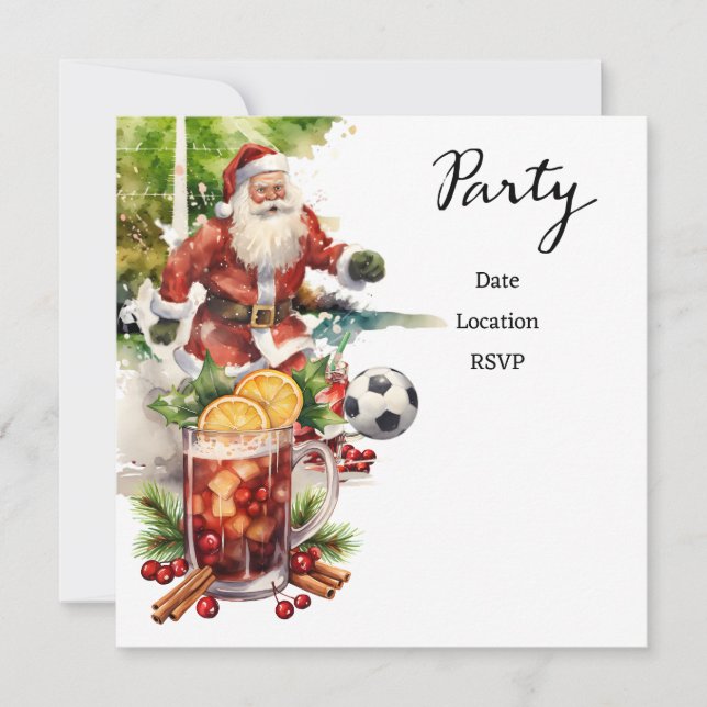 Convite Natal com Papai Noel jogando bola (Frente)