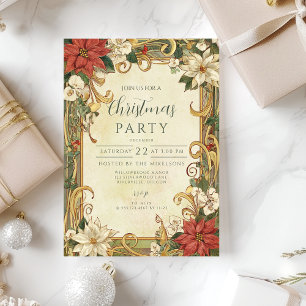 Convite Natal com Poinsettia Vintage