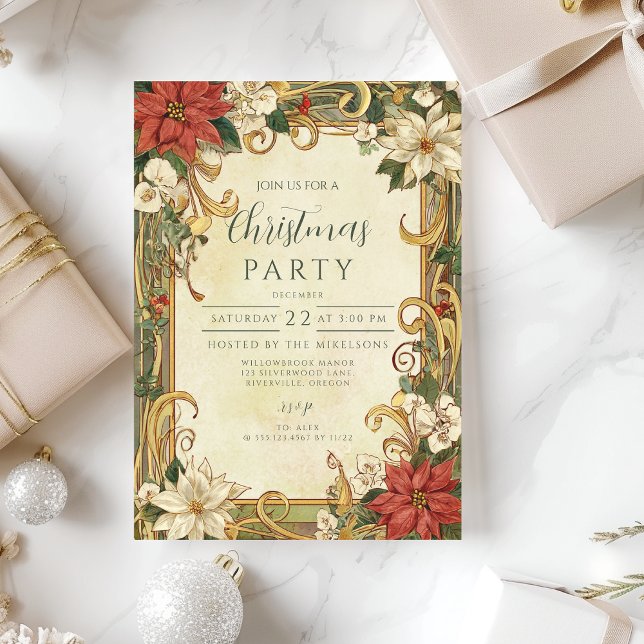 Convite Natal com Poinsettia Vintage (Criador carregado)