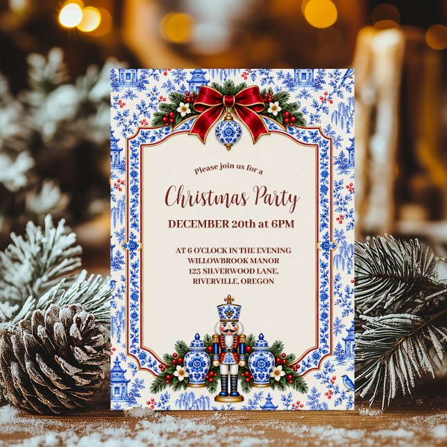 Convite Natal com quebra-nozes Chinoiserie (Criador carregado)