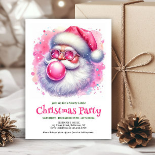 Convite Natal cor-de-rosa alegre com Papai Noel chiclete a