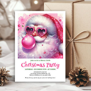 Convite Natal cor-de-rosa chic bolha de chiclete aquarela 