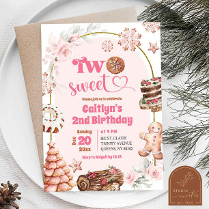 Convite Natal Cor-de-Rosa Dois Aniversário de 2 anos Doce