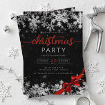 Convite Natal da Companhia Maravilha Silver Black Winter<br><div class="desc">Elegante Formal Company e Corporate Christmas Party / Cocktail / Jantar modelo de Convite com Flocos de Neve Prateados e Fita de Natal. Imprima seus amigos e colegas de trabalho com este design de convite sofisticado e elegante.</div>